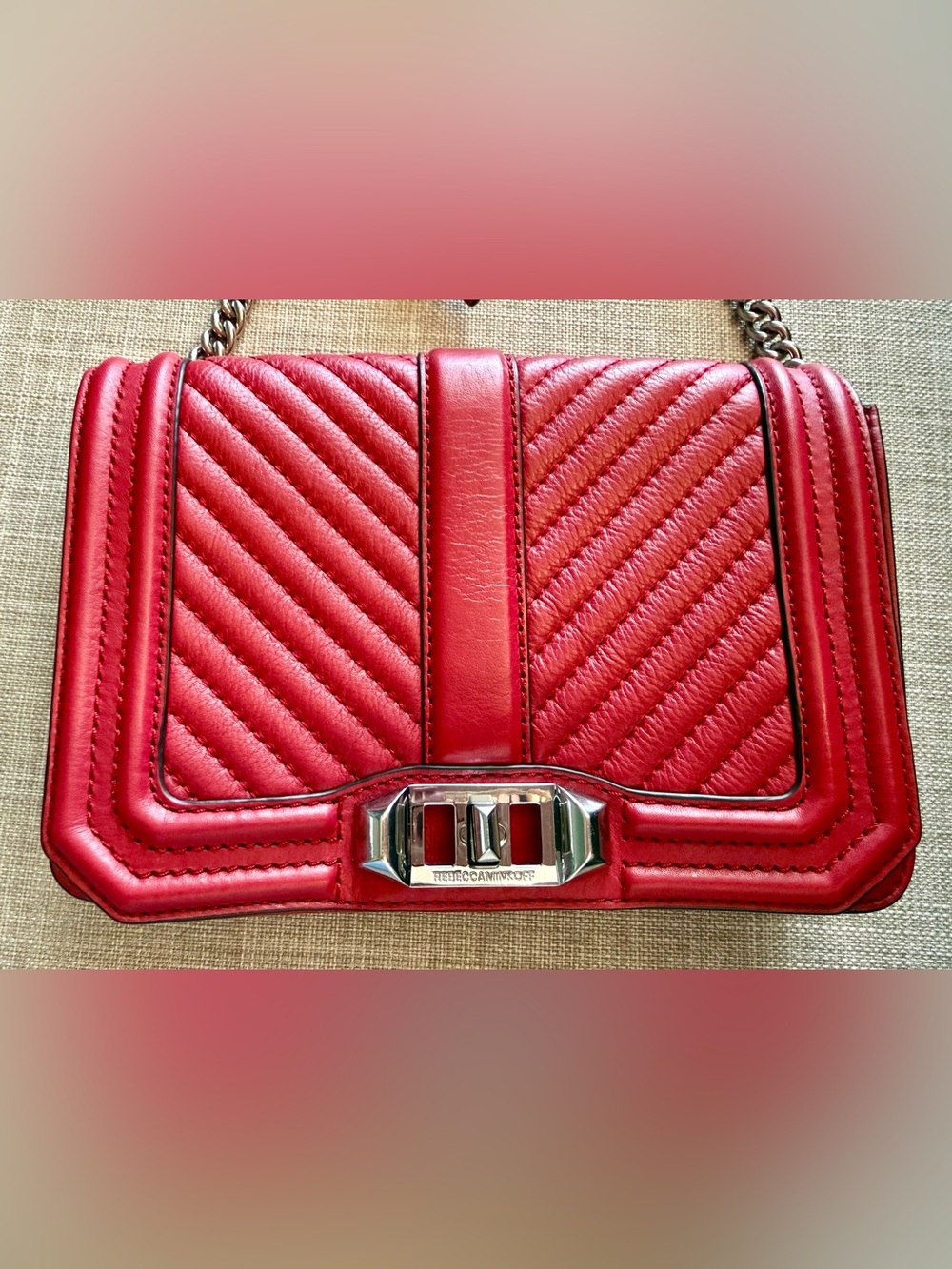 Rebecca Minkoff Red Quilted Chevron Leather Crossbody with Silver Hardware